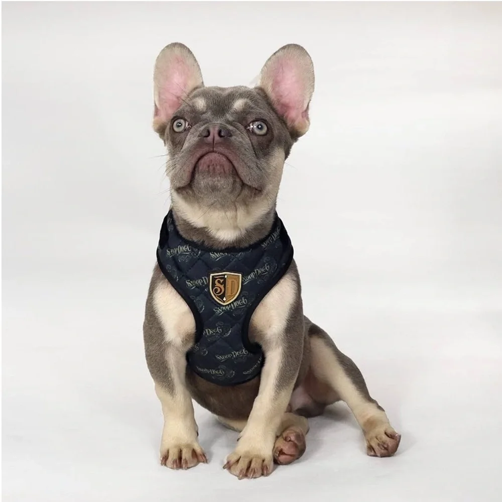 Snoop Dogg Quilted Velvet Pet Harness w/logo Pattern & Gold-Tone Metal Hardware